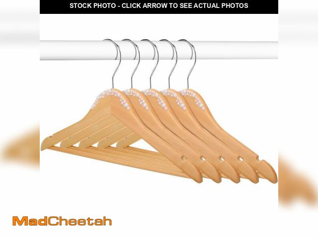 Lot 74-12699422 - Cinnvoice 5 Pcs Bridal Dress Hanger Wooden Pearl Wedding Dress Bridal Hanger with Pearl Brown Wooden...