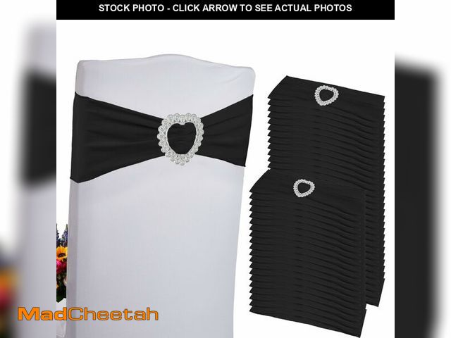 Lot 74-12719399 - Zrlljp 100PCS Spandex Stretch Black Chair Sashes Bows Universal Elastic Chair Cover Bands Ties with ...