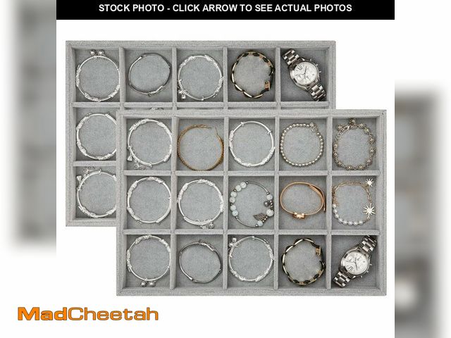 Lot 74-12704839 - Polmart Stackable 15-Grid Jewelry Organizer/Storage/Display Trays, Gray Velvet (2-Pack) - UNUSED