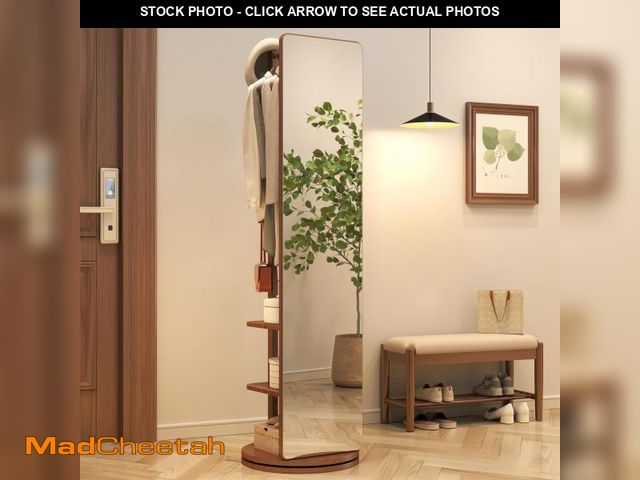Lot 74-12431313 - Muwuele Solid Wood Rotary Full Length Mirror Coat Rack, 70" x 20" Oversize Standing Mirror Full Leng...