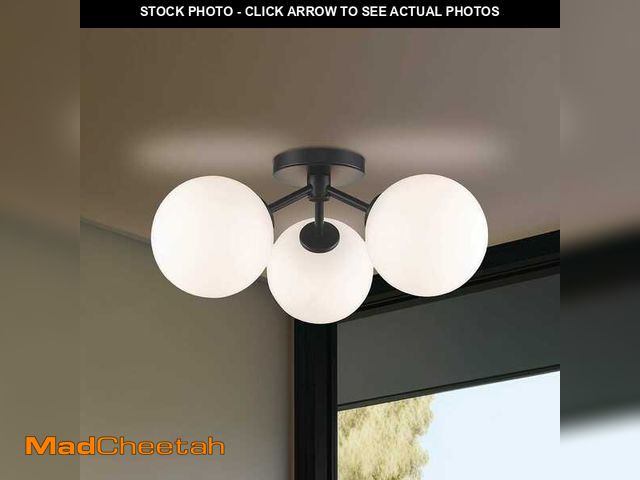 Lot 74-14278485 - Monteaux Lighting 17.63 in. 3-Light Black Flush Mount Ceiling Light with Opal Glass Globe Shades - U...