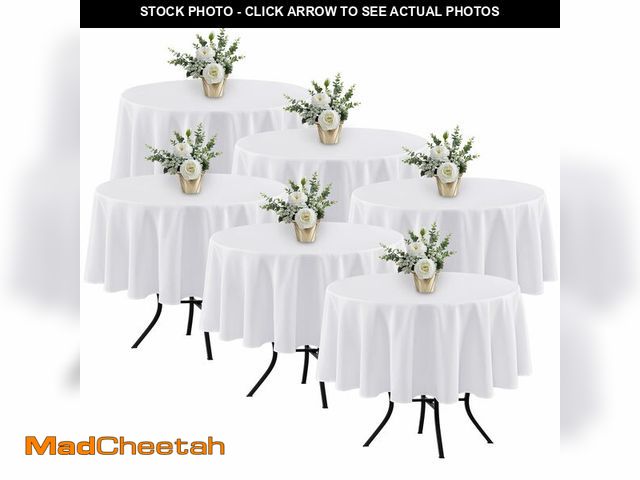 Lot 74-14333972 - Fitable 6 Pack White Round Table Clothes - 70 Inches in Diameter - Stain Resistant and Washable Tabl...