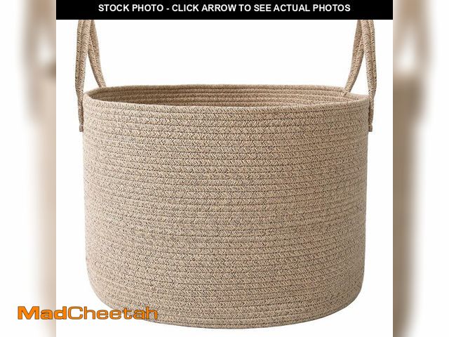 Lot 74-14210100 - JMvicyroam 65L Extra Large Blanket Basket for Living Room - Woven Cotton Rope Laundry Hamper with Re...