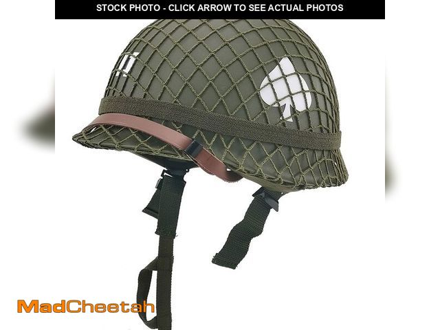 Lot 74-13564453 - WW2 US Army M1 Helmet, WW2 Gear, WW2 Uniform, WW2 Helmet Metal Steel Shell Replica with Net/Canvas C...