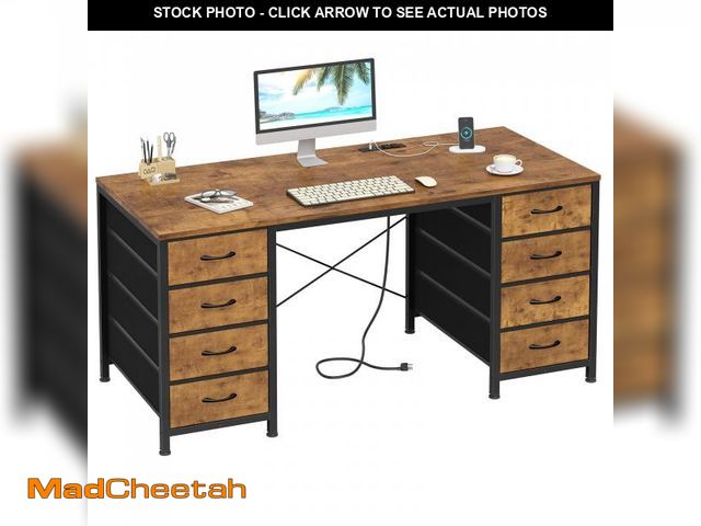 Lot 74-12523479 - YOMILUVE 50 Inch Computer Desk with 8 Drawers, Home Office Desk with Power Outlets, Work Study Gamin...