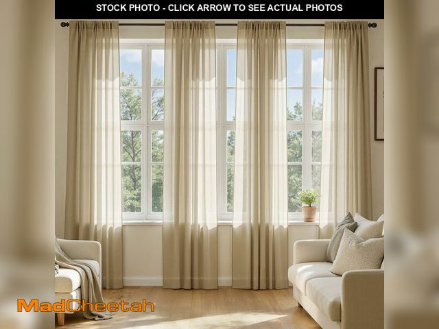 Lot 74-13963309 - MIULEE Beige Sheer Curtains 84 Inches Long, 4 Panels Set, Rod Pocket Voile Drapes Light Filtering an...