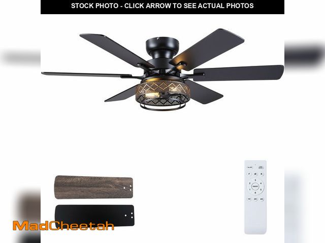 Lot 74-14268311 - Hounberi 48 Inch Ceiling Fans with Lights and Remote Control, Flush Mount Industrial Black Ceiling F...