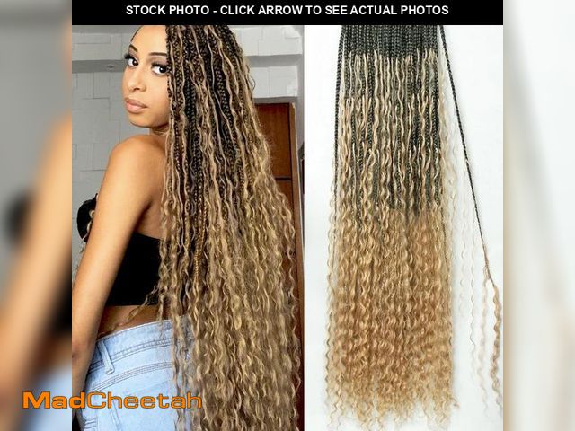 Lot 74-11547388 - BLG Crochet Boho Box Braids with Human Hair Curls Blond Curly Virgin Hair Boho Crochet Braids Pre Lo...