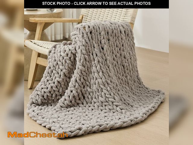 Lot 74-13622595 - Bigacogo Chunky Knit Throw Blanket for Couch, 40x40 inches, 100% Hand Knitted with Thick Jumbo Cheni...