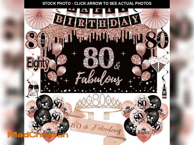 Lot 74-13539709 - 80th Birthday Decorations for Women, 33pcs 80th Birthday Crown and Sash, Black Rose Gold Happy 80th ...
