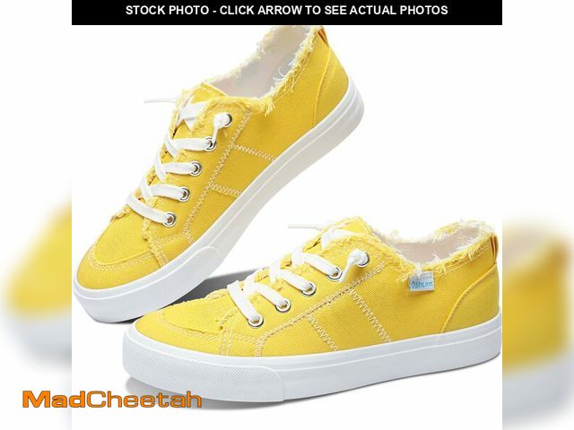 Lot 74-13572838 - Obtaom Women's Play Fashion Sneaker Comfortable Canvas Slip on Shoes Washed Canvas FlatsÃ¯Â¼ËLemon ...