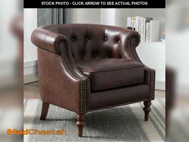 Lot 74-12558202 - Unbranded Chesterfield Brown Faux Leather Button Tufted Accent Chair - UNUSED