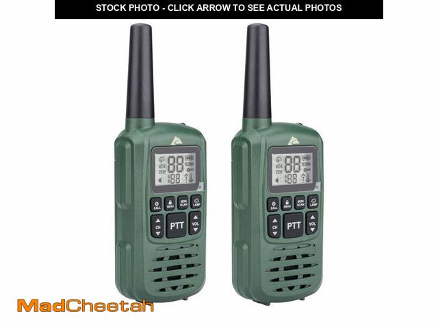 Lot 74-12860693 - (MISSING BATTERIES) Ozark Trail Two Way Walkie Talkie, IPX4, 22 Channel, Green, 2 Pack - UNUSED