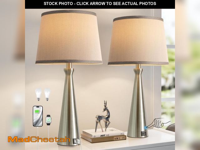 Lot 74-12442062 - Seealle Modern Table Lamps Set of 2 - Touch Bedside Lamp for Nightstand with USB C+A,3-Way Dimmable ...