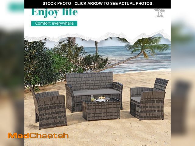 Lot 74-14246159 - Mix-Gray 4-Piece Wicker Patio Conversation Set with High-Grade-Gray Cushions and Coffee Table for Ap...