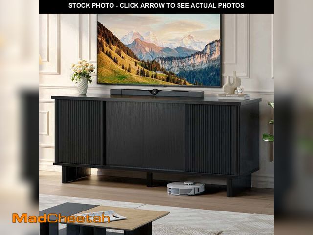 Lot 74-14372055 - Bestier Fluted TV Stand for 65 inch TVs,Entertainment Center with 4-Sliding Doors,Height Adjustable ...