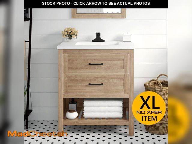Lot 74-12933093 - Home Decorators Collection Autumn 30 in. Single Sink Weathered Tan Bath Vanity with White Engineered...