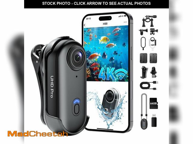 Lot 74-13565512 - 4K Action Camera, Wearable Body Camera with 64GB, Hands-Free Recording WiFi POV Camera with Waterpro...