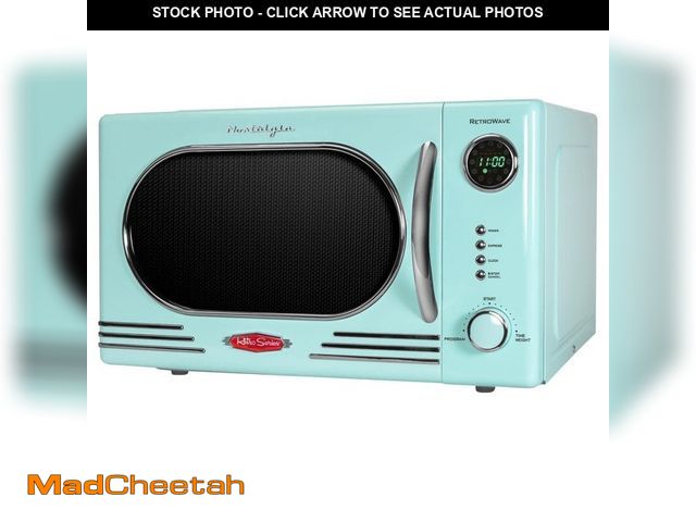 Lot 74-13868081 - Nostalgia Retro 14.92 in. Wide 1.1 Cu. Ft. Electric 1000-Watts Microwave Aqua with Child Safety Lock...