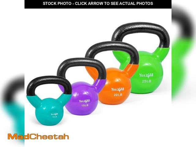 Lot 74-12103793 - Yes4All Kettlebells 10 15 20 25 lbs Set Weight Vinyl Coated Cast Iron for Dumbbell Weights Exercises...