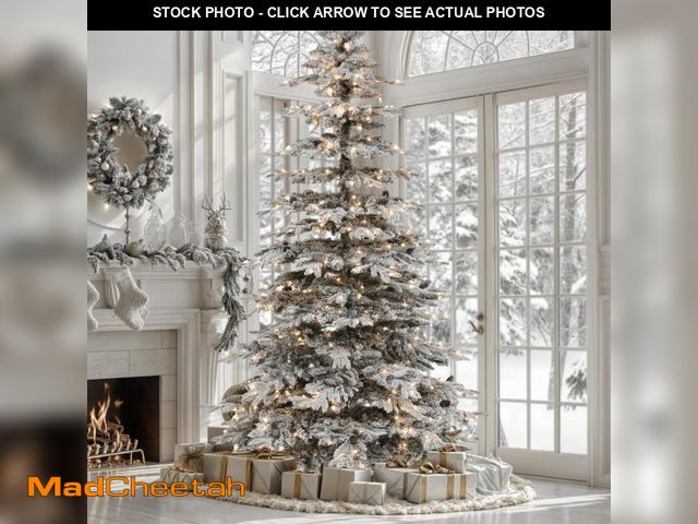Lot 74-12201373 - (MIDDLE ONLY LIGHTS UP ) YITAHOME Pre-Lit Mountain Pine Flocked Christmas Tree with Remote, 7.5FT Pr...