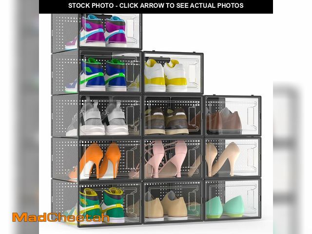 Lot 74-12708102 - 12 Pack X Large Shoe Storage Organizer for Closet, Modular Space Saving Shoe Boxes Clear Plastic Sta...
