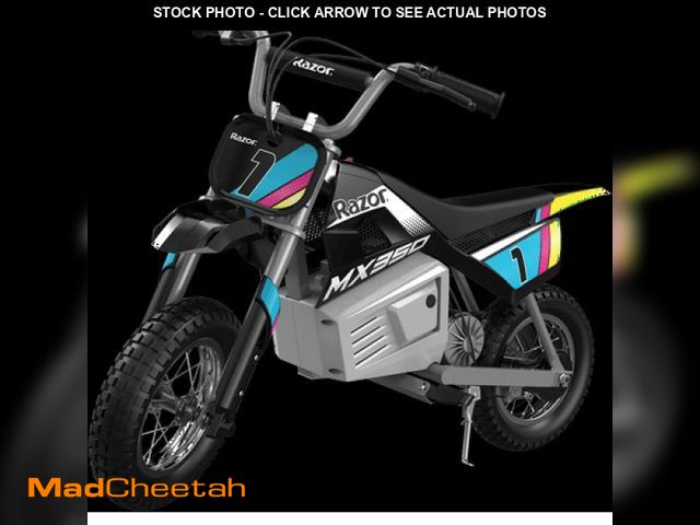 Lot 74-12405575 - (MISSING DECALS,CHARGER,FRONT FENDER) Razor Dirt Rocket MX350 - Black with Decals  up to 14 Mph  24V...