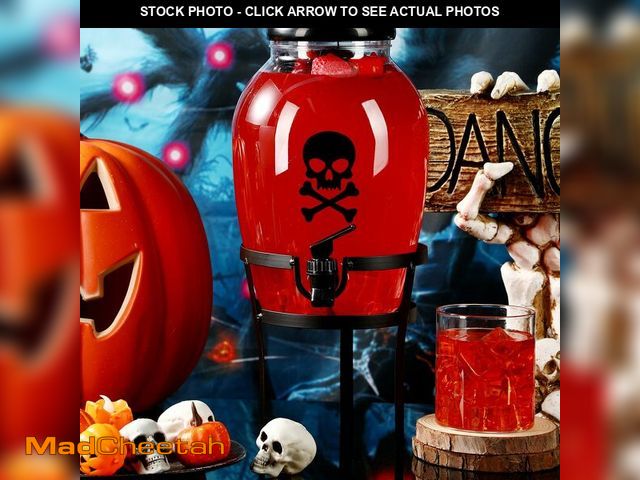 Lot 74-12706850 - Umigy 1 Gallon Halloween Plastic Drink Dispensers with Steel Stand Halloween Jar for Outside Beverag...