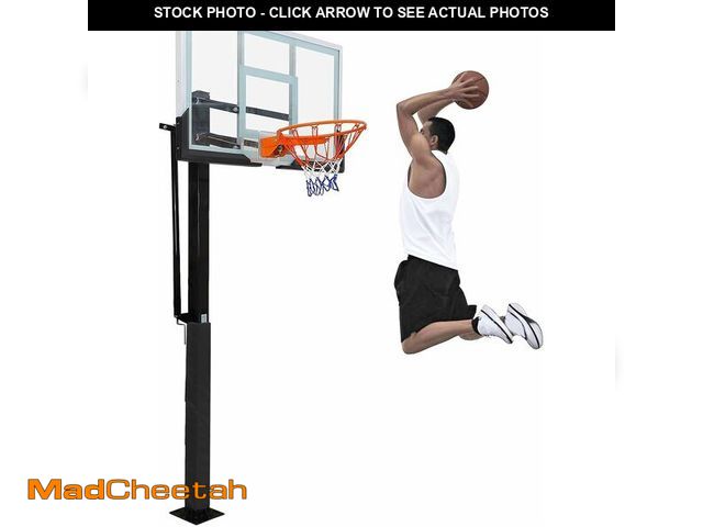 Lot 74-13071784 - (POLE ONLY) 55" Outdoor Basketball Hoop System, Shatterproof Tempered Glass Backboard, 8-10ft Quick-...