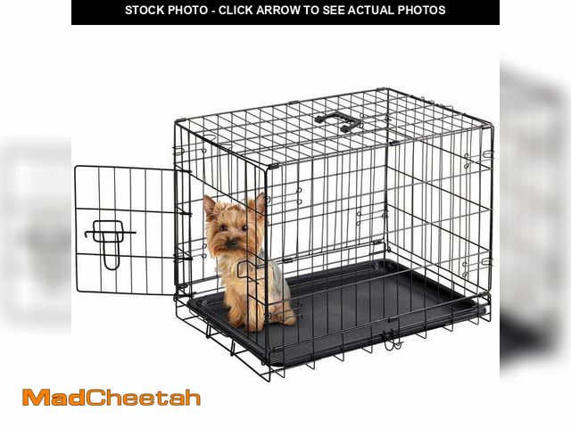 Lot 74-12833714 - EDX Small Dog Crate, 24" Single Door Folding Metal Wire Dog Cage with Plastic Leak-Proof Pan Tray - ...