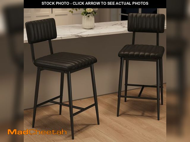 Lot 74-13789884 - Garvee Bar Stools Set of 2, Tall Bar Chairs with Thick Cushion &amp; Thickened Metal Legs, PU Leathe...