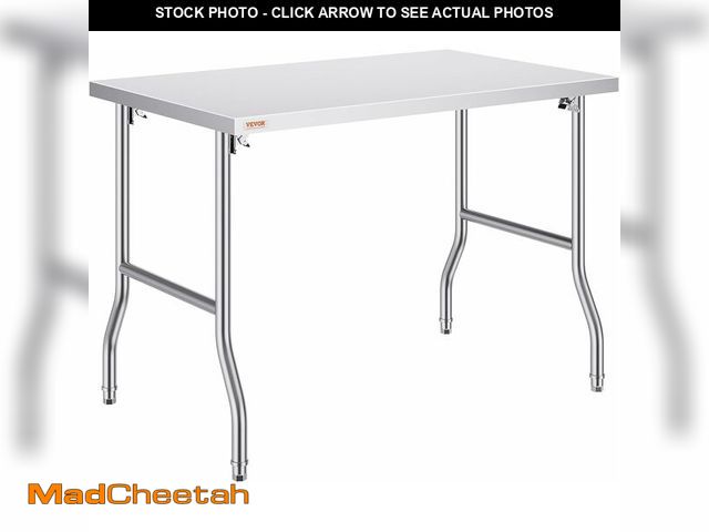 Lot 74-12664764 - VEVOR 48 x 30 Inch Folding Commercial Prep Table Commercial Worktable Workstation, Heavy-Duty Stainl...