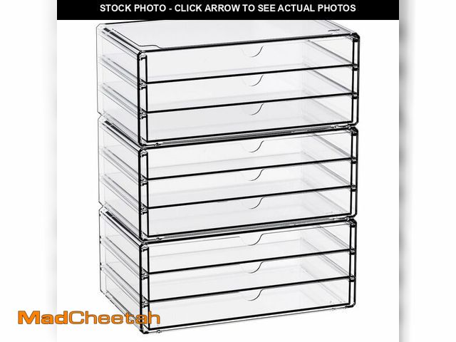 Lot 74-12609399 - Yieach 11.1 Inch Long Clear Drawer Organizers Stackable,3 Pack Small Acrylic Drawers,School,Office S...