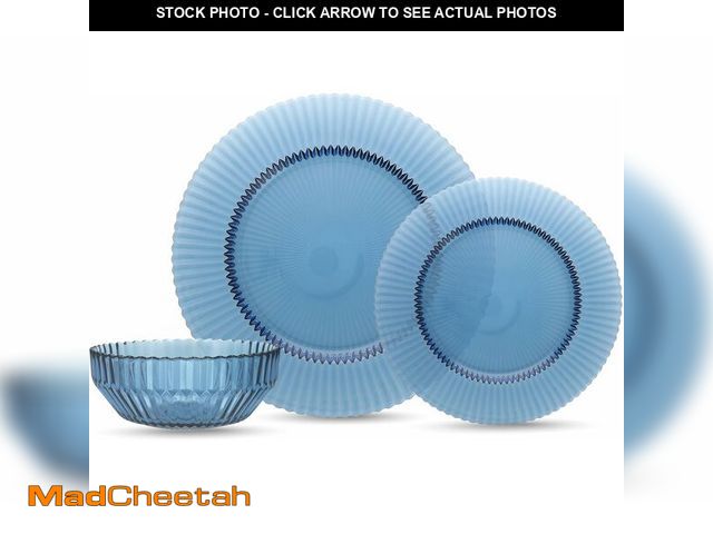 Lot 74-13733736 - Fortessa Archie Glass 12 Piece Dinnerware Set (Service for 4), Cornflower Blue - UNUSED