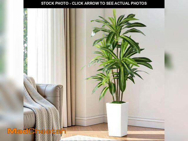 Lot 74-12667772 - Artificial Dracaena Tree, 5 ft Moldable Fake Plants with 5 Realistic Trunks, Accompanied by White Hi...