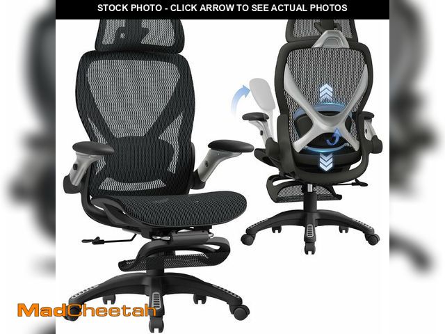 Lot 74-14601605 - ELABEST X100 Ergonomic Mesh Office Chair with Footrest, Big and Tall Hone Desk Chair with 5D Flip-Up...