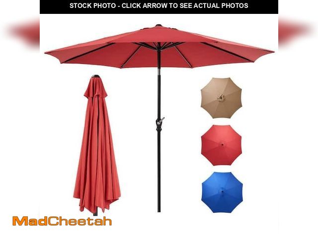 Lot 74-12549143 - Gasadar 9 ft. Aluminum Market Crank Tilt Umbrella Patio Umbrella in Red - UNUSED