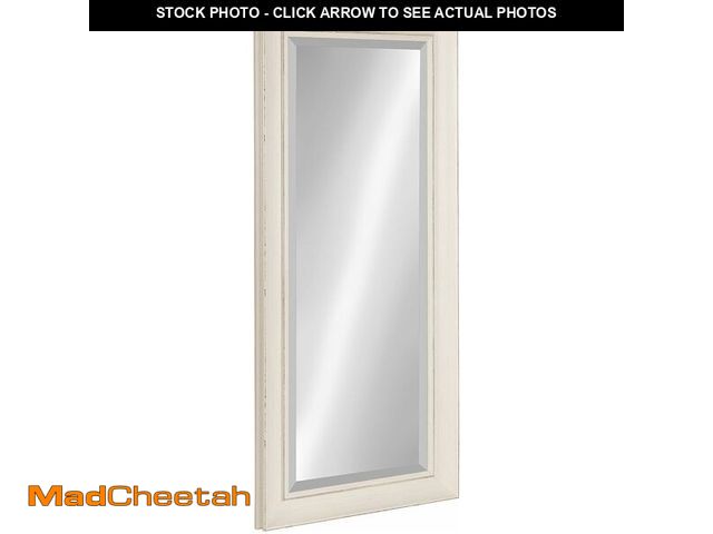 Lot 74-12665142 - Kate and Laurel Macon Framed Wall Panel Beveled Mirror, 16x36, Distressed Soft White - UNUSED