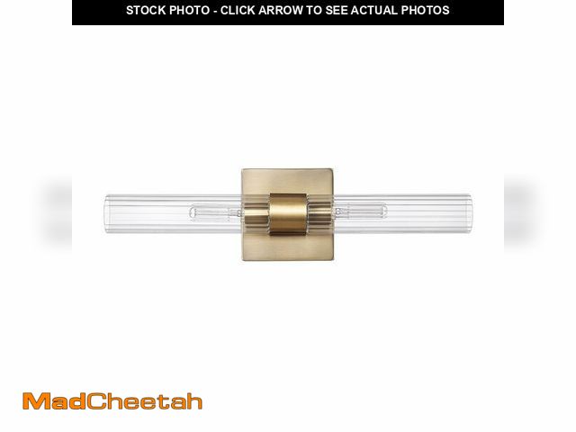 Lot 74-14597093 - GLOBE Electric 63000052 18" 2-Light Vanity Light, Matte Brass Finish, Ribbed Glass Shade, Bathroom D...