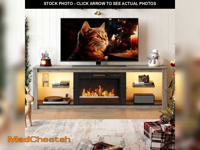 Lot 74-13510424 - Bestier 70.8 in. Wash Grey TV Stand with Fireplace Fits TVs up to 75 in. LED Entertainment Center - ...