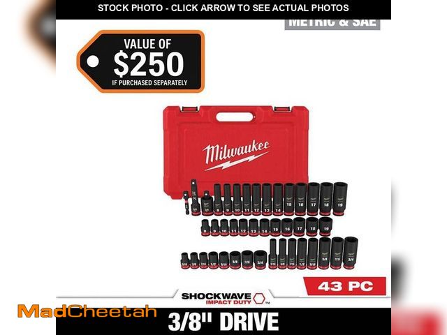 Lot 74-14559125 - Milwaukee SHOCKWAVE 3/8 in. Drive SAE and Metric 6 Point Impact Socket Set (43-Piece) - UNUSED