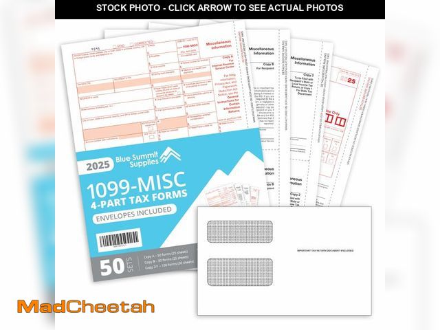Lot 74-13520177 - Blue Summit 1099 MISC Forms 2025 with Envelopes 1099-MISC 4 Part Tax Forms Kit 50 Vendor Kit of Lase...