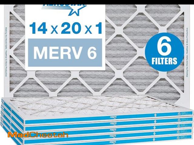 Lot 74-12403363 - Aerostar 14x20x1 MERV 6 Pleated Air Filter, AC Furnace Air Filter, 6 Pack (Actual Size: 13 3/4"x 19 ...