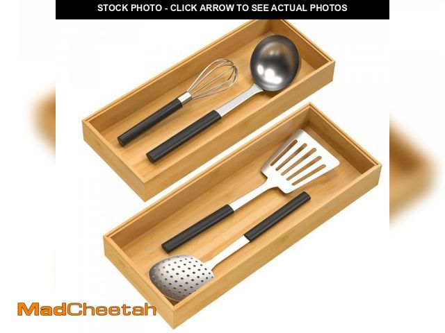 Lot 74-12443966 - VeyFey Bamboo Drawer Organizer, Stackable Utensil Organizer for Kitchen, Bamboo Storage Box Wood Sil...