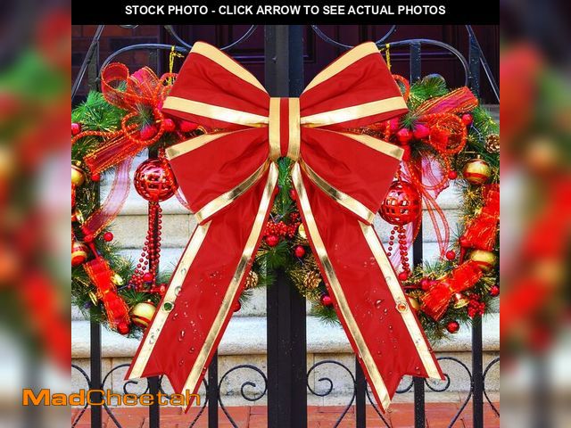 Lot 74-12975559 - Moucuny 15 x 19 Inch Large Outdoor Red Christmas Bow Decorations, Waterproof Giant 4-Loop Xmas Decor...