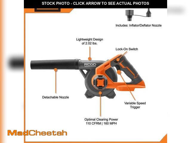 Lot 74-12663803 - (MISSING BATTERY,CHARGER,NOZZLE) RIDGID 18V Lithium-Ion Cordless Compact Jobsite Blower with Inflato...