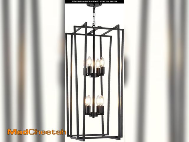 Lot 74-12417822 - 8 Lights Large Black Vintage Farmhouse Lantern Chandeliers, 31.5x15 High Ceiling Decor Industrial Ha...