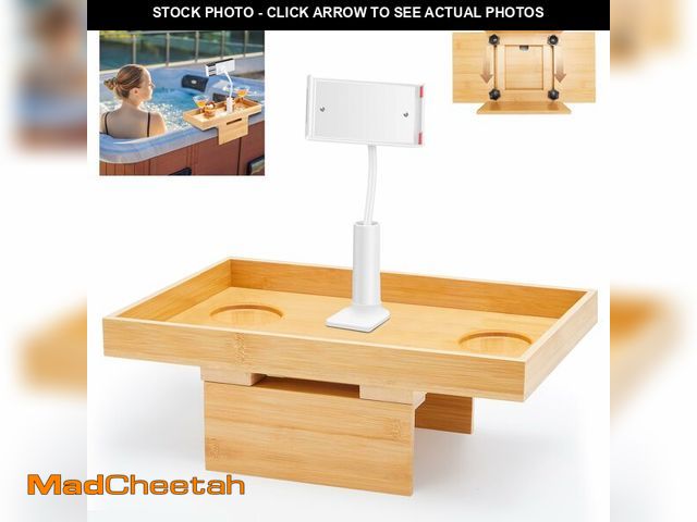 Lot 74-12433532 - Beeveer Bamboo Hot Tub Tray Table with Phone Holder Adjustable Nonslip Bathtub Side Table Beverage D...
