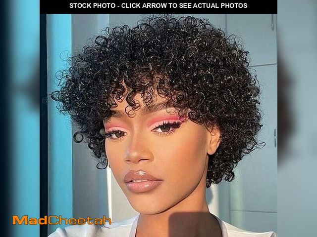 Lot 74-12703774 - Mofyue Pixie Cut Wigs for Black Women Short Human Hair Wigs with Bangs Afro Curly Wig Human Hair Sho...