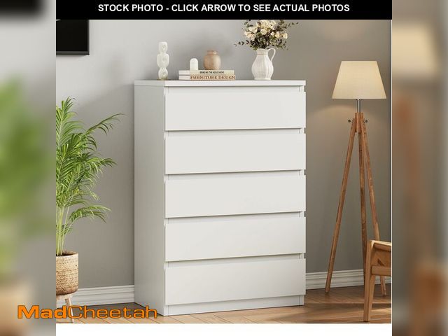 Lot 74-12569421 - Jocoevol Modern White 5 Drawer Dresser for Bedroom, 15" D x 23.7" W x 40.4" H in Simply Chest of Dra...
